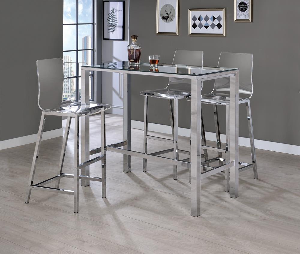 Close-up of chrome frame and clear acrylic seat
