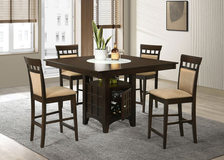 Gabriel Cappuccino square dining table with 8 upholstered back side chairs - main view