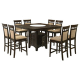 Gabriel Cappuccino square dining set with 8 upholstered chairs - side view