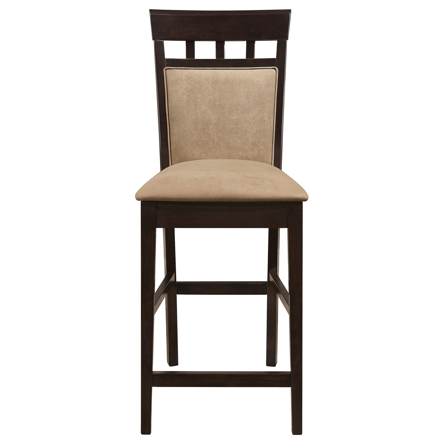 Side view of Gabriel Cappuccino dining set with upholstered back chairs