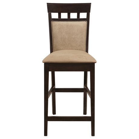 Side view of Gabriel Cappuccino dining set with upholstered back chairs