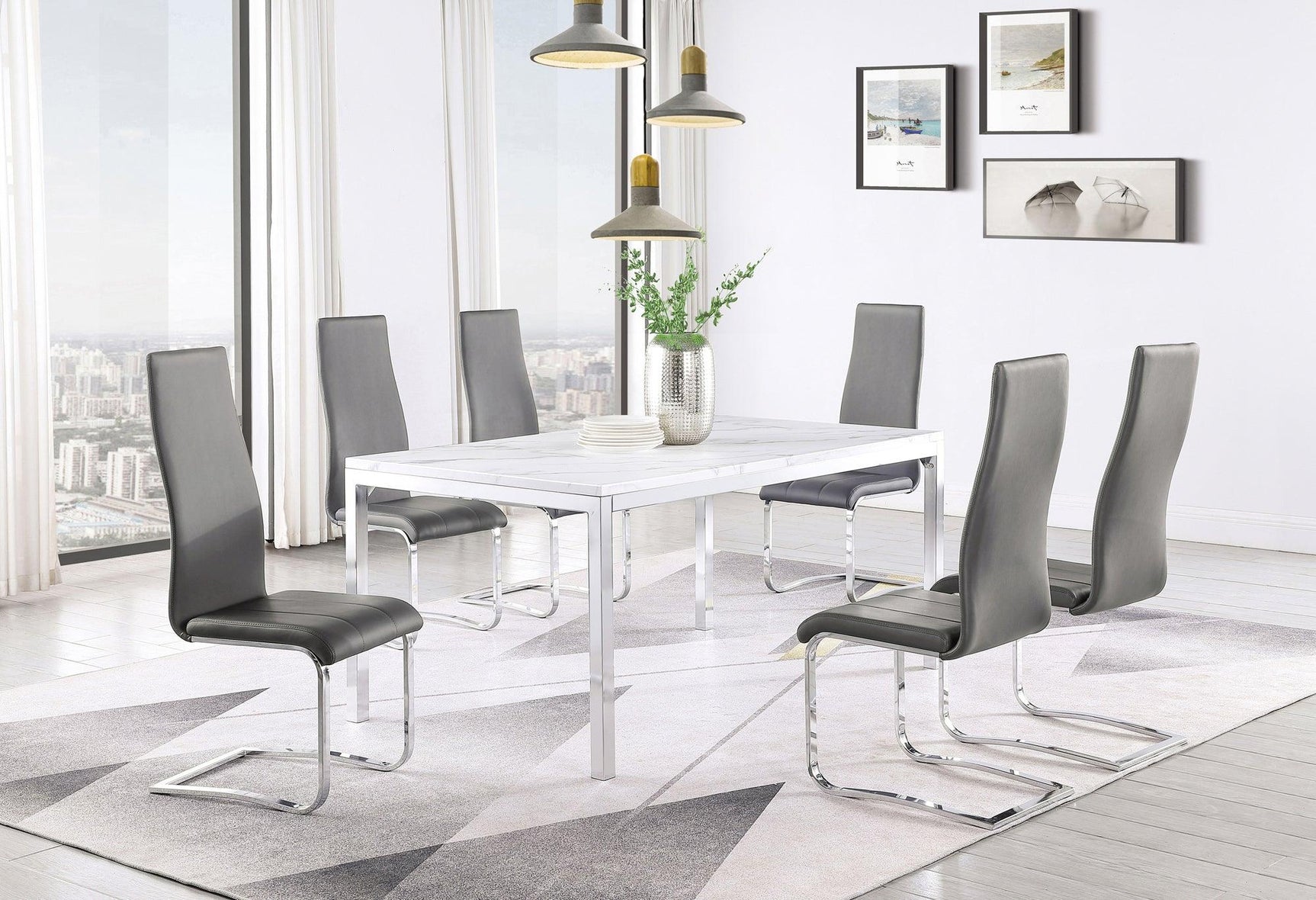 Montclair Grey Upholstered Dining Chair with Chrome Frame - Angled View