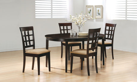 Gabriel Cappuccino dining room set in room with 4 side chairs