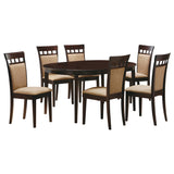Detail view of upholstered back chair in Gabriel Cappuccino Dining Set