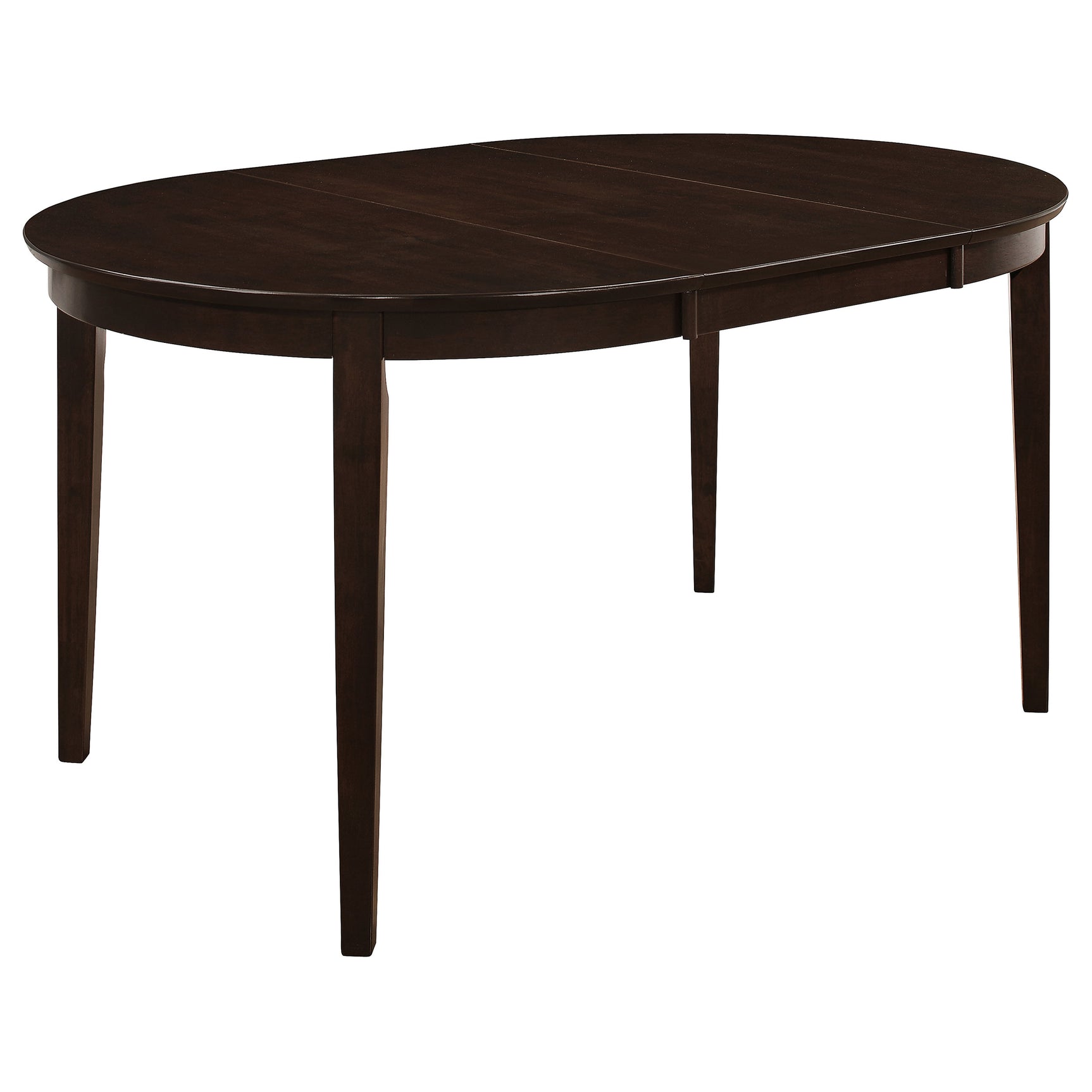 Main view of dining table with extension leaf and chairs