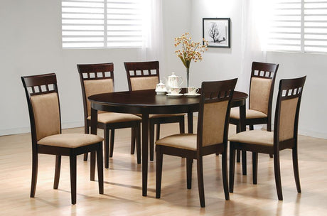 Gabriel Oval Dining Table cappuccino finish side angle