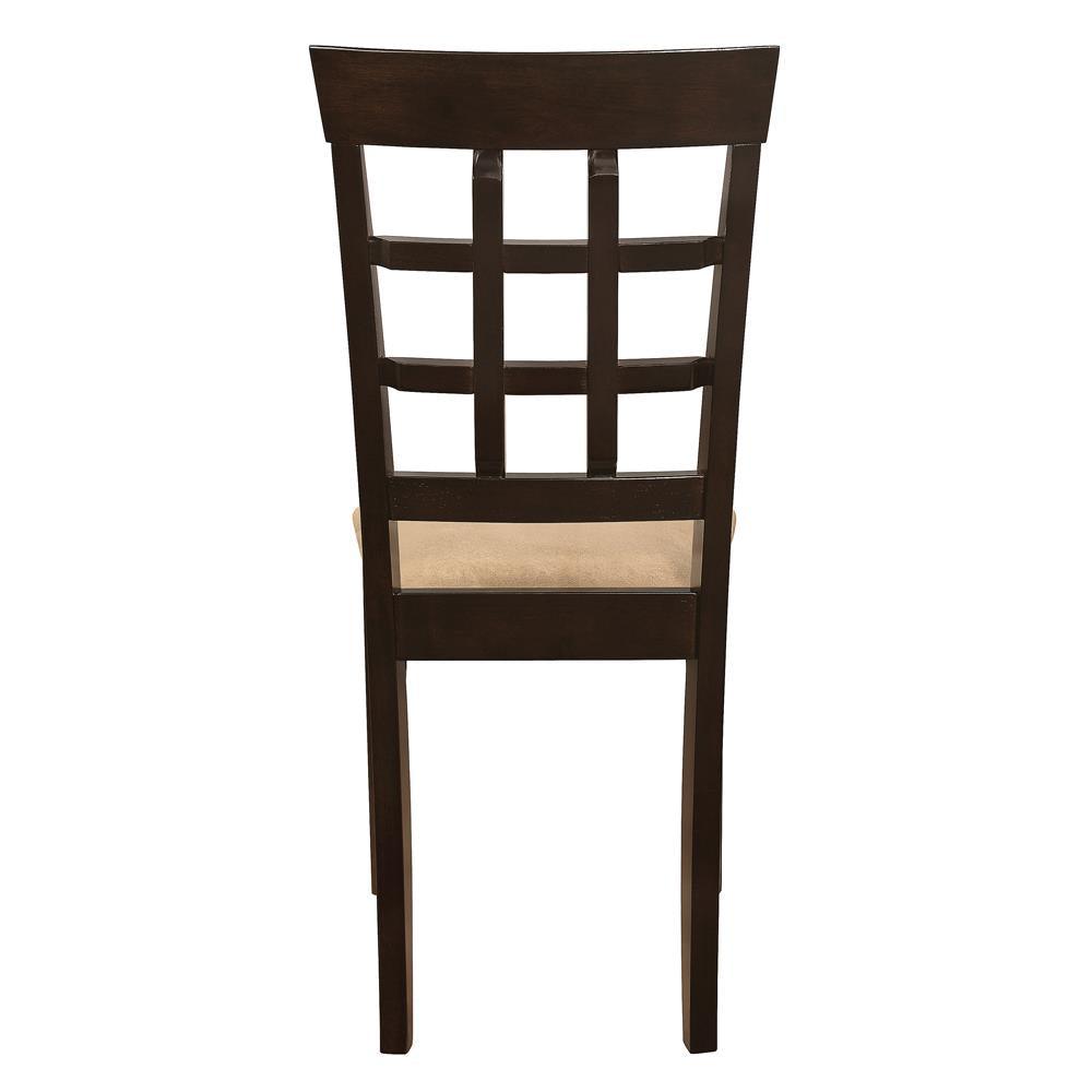 Gabriel Lattice Back Dining Chair close-up of padded tan microfiber seat