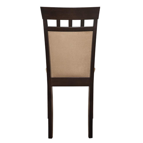 High back upholstered dining chair in cappuccino and tan