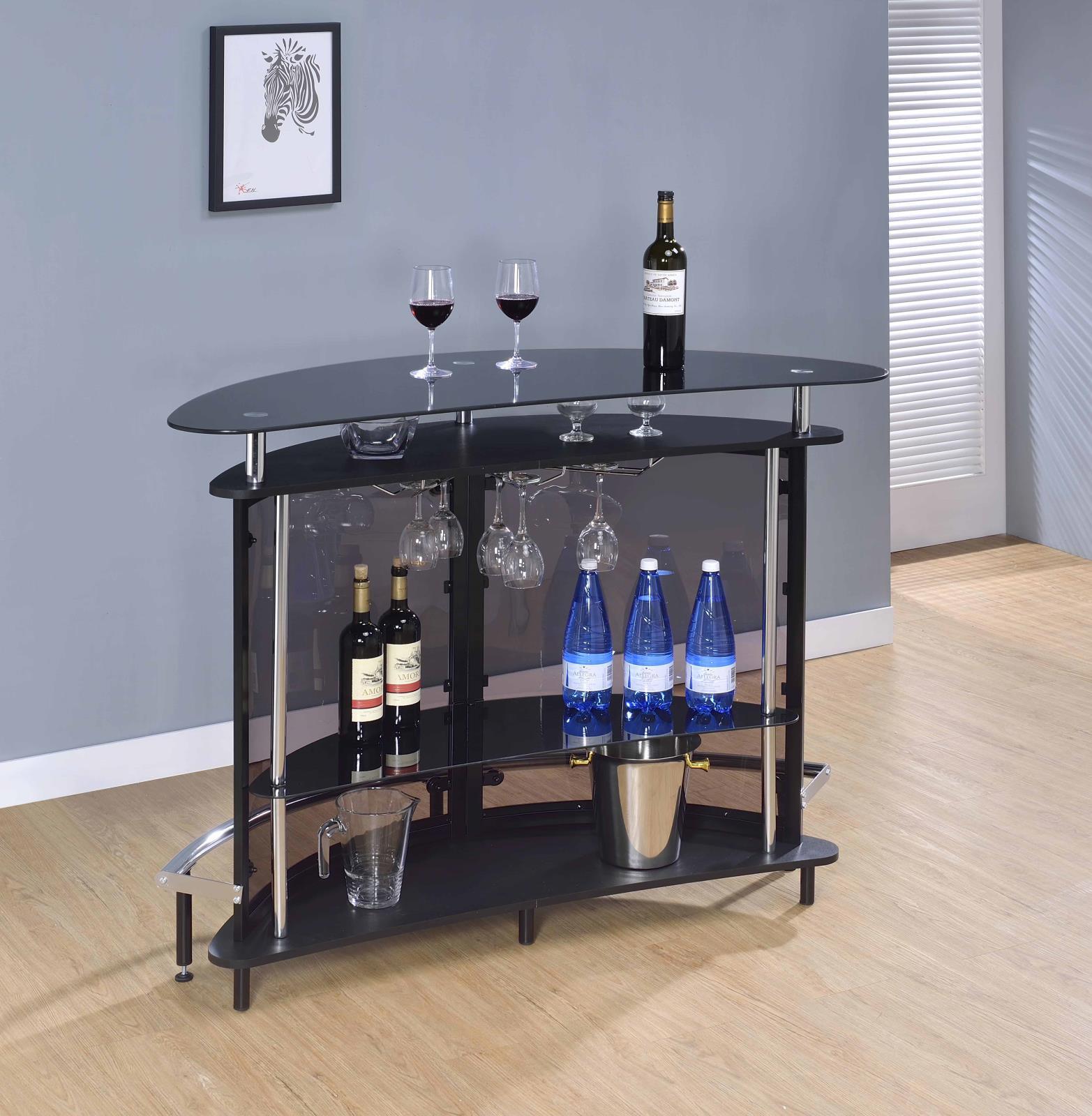 Amarillo 2-tier bar unit black and chrome side angle