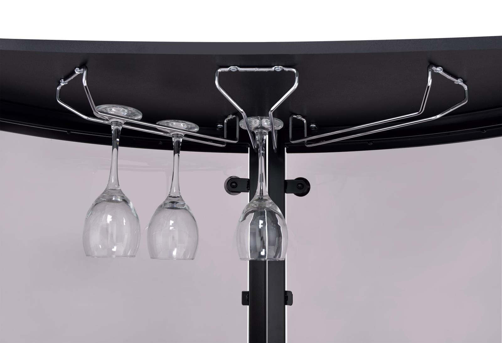 Clear tempered glass top and stemware rack detail