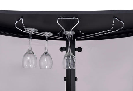 Clear tempered glass top and stemware rack detail