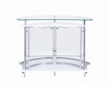 Amarillo 2-tier bar unit close-up on chrome and glass details