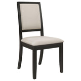 Louise Dining Side Chairs set showing cream upholstered seats and black frame