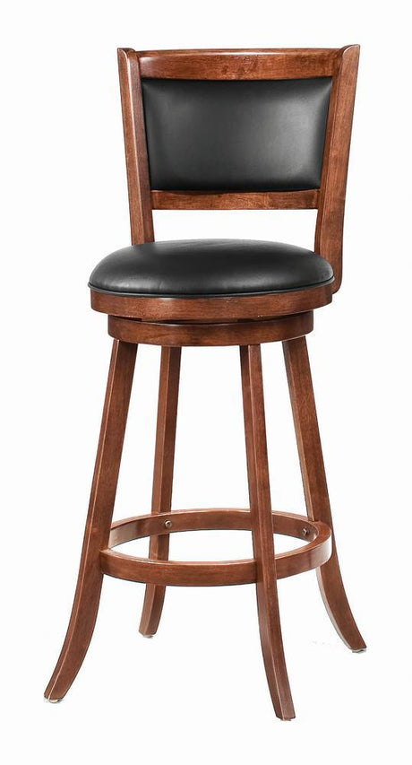 Broxton Upholstered Swivel Bar Stools in Chestnut and Black, side view