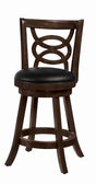 Calecita swivel counter height stools with black leatherette seats and cappuccino finish set of 2 front angle