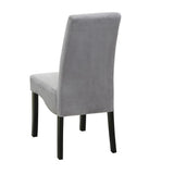 Side view of Stanton grey upholstered chair showing flared back