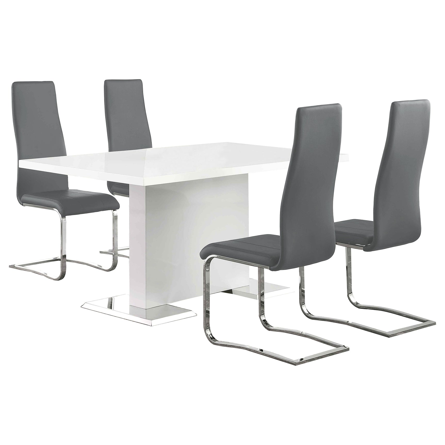 Room view of Anges white and grey high gloss dining set