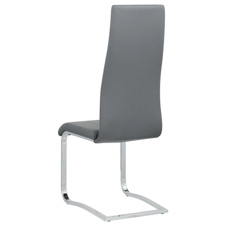 Side view of Anges white and grey dining set with chairs