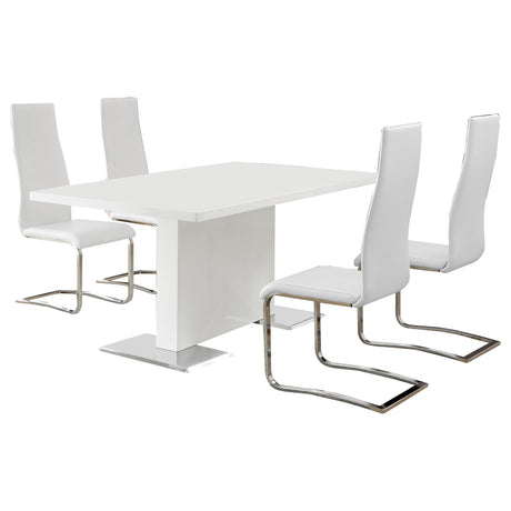 Anges White High Gloss Dining Room Set in dining room setting
