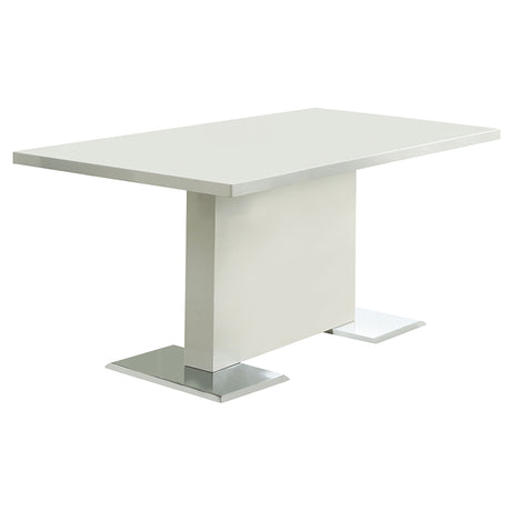 Close-up detail of Anges White High Gloss Dining Room Set chair and table