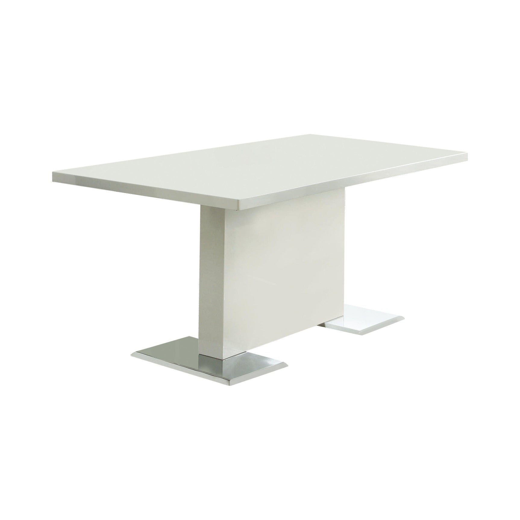 Close-up detail of Nameth glossy white table surface and chrome base