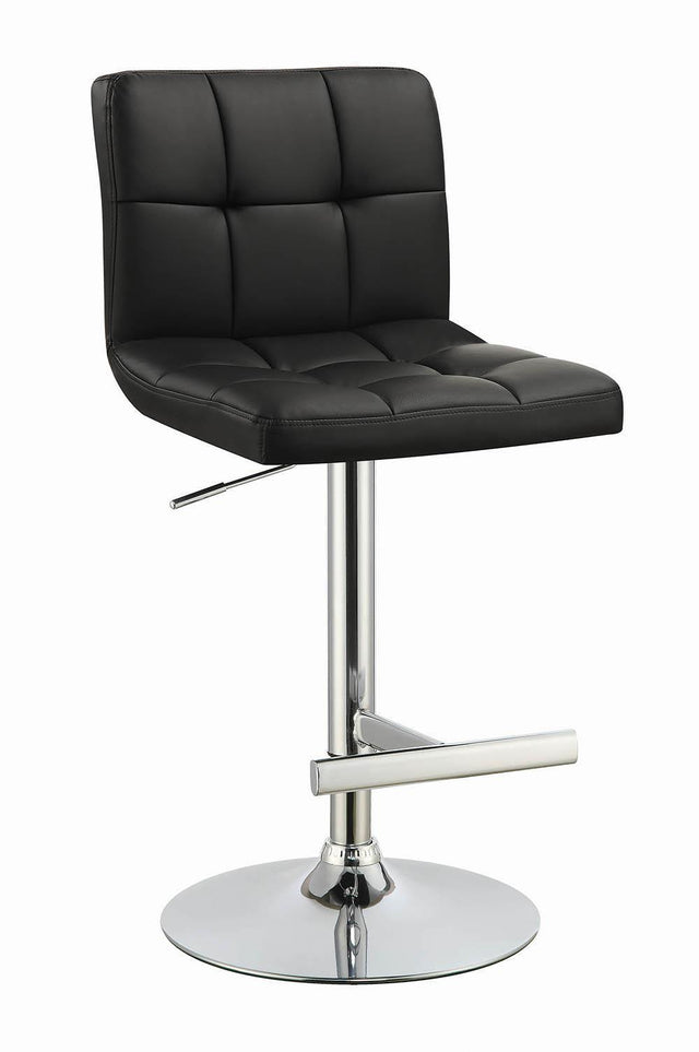 Lenny adjustable height bar stool set of 2 with chrome legs and black leatherette seats