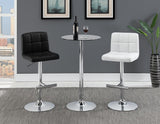 Side view of Lenny adjustable height bar stools with chrome base and footrest