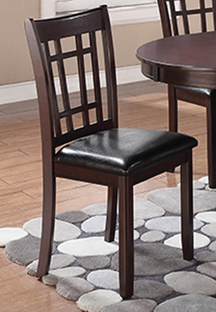 Lavon Padded Dining Side Chairs espresso finish and black leatherette seats front view