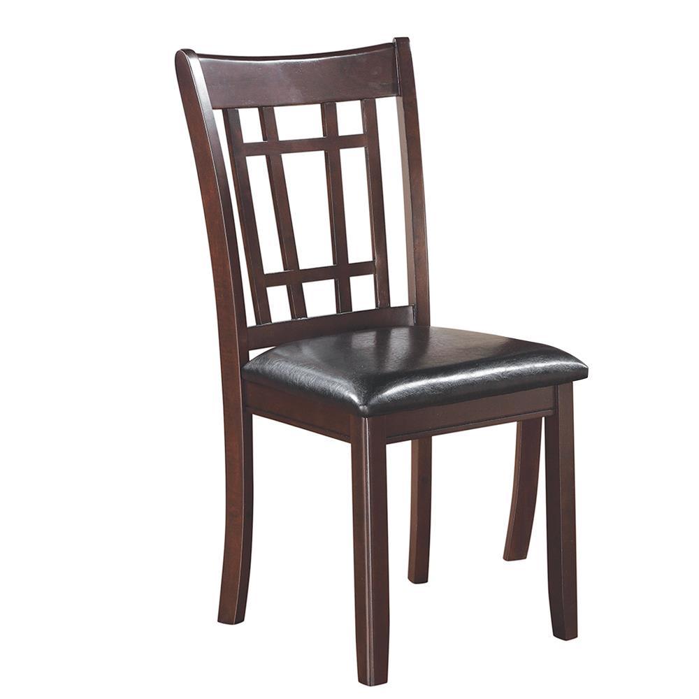 Side angle of Lavon padded dining chair in espresso with cushioned black seat