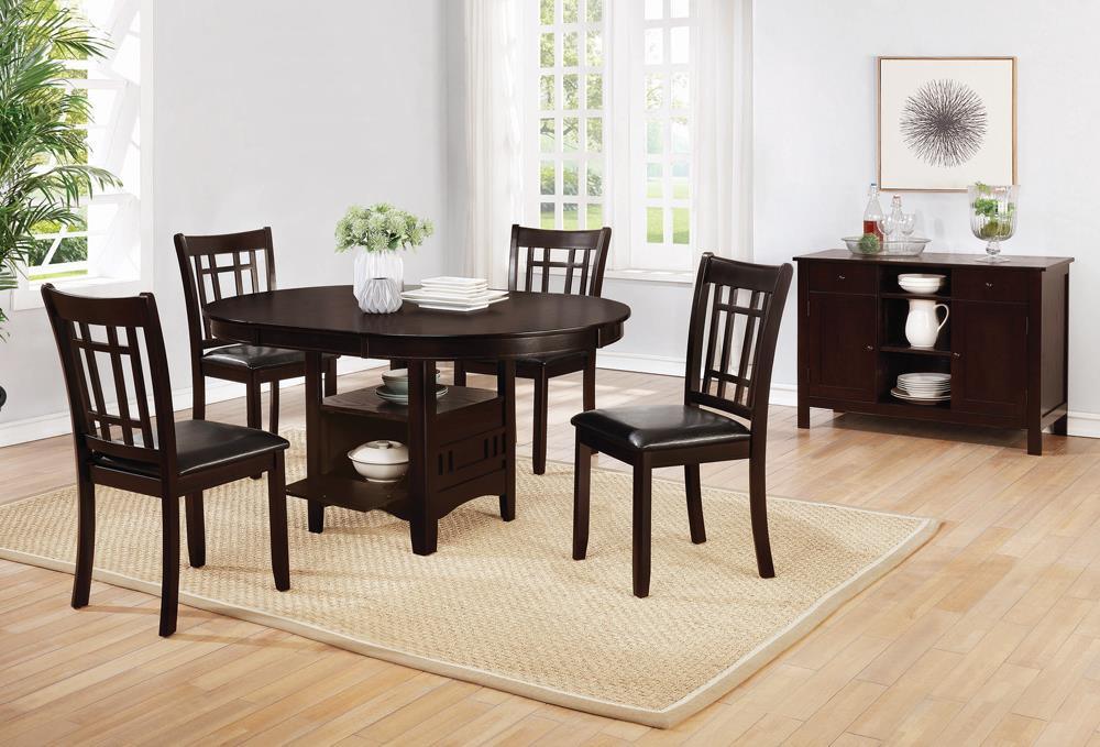 Back of Lavon dining side chair showing wood rectangular backrest in espresso