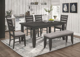 Dalila dining set with table, chairs, and bench in room setting