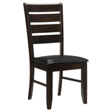 Dalila Ladder Back Side Chair front view in cappuccino and black upholstery