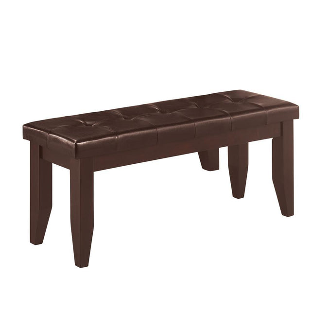Dalila dining bench front view with cappuccino legs and black tufted seat