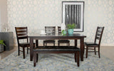 Dalila dining bench angled view highlighting cappuccino wood finish