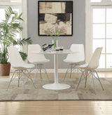 Juniper Armless Dining Chairs set, angled view showing base and upholstery