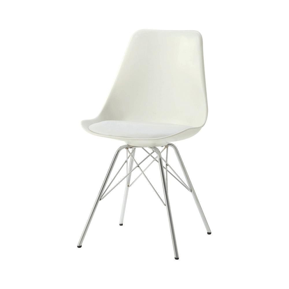 Juniper Armless Dining Chairs set of 2 in white leatherette and chrome, front view