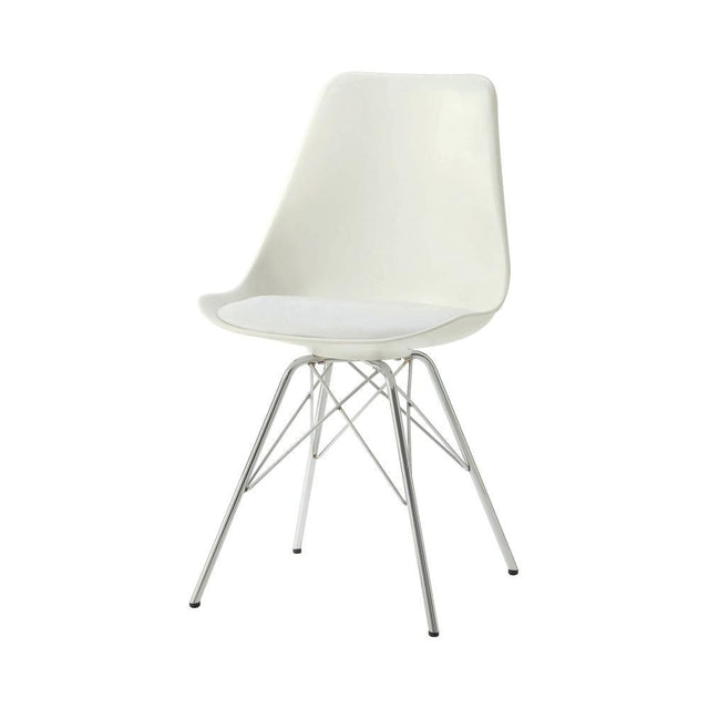 Juniper Armless Dining Chairs set of 2 in white leatherette and chrome, front view