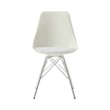 Side angle of Juniper Armless Dining Chair in white upholstery and chrome legs