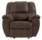 Front view close-up of McGann Walnut Faux Leather Recliner chair