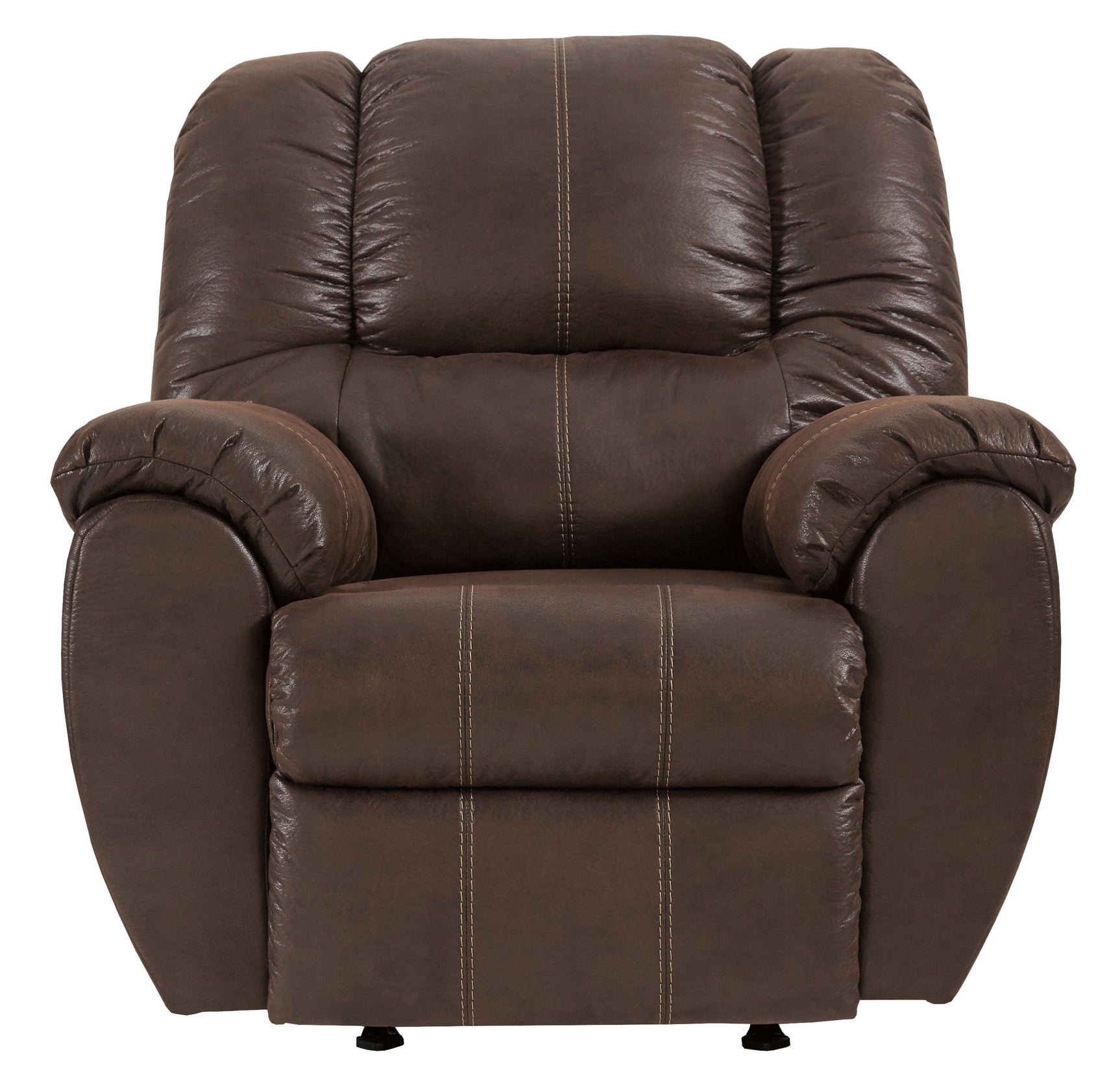 Front view close-up of McGann Walnut Faux Leather Recliner chair