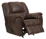 Reclining position of McGann Walnut Faux Leather Recliner chair