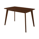 Close-up of Malone dining chair black leatherette upholstery and dark walnut wooden legs