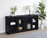 Side view of Riva black dining sideboard showing door detailing