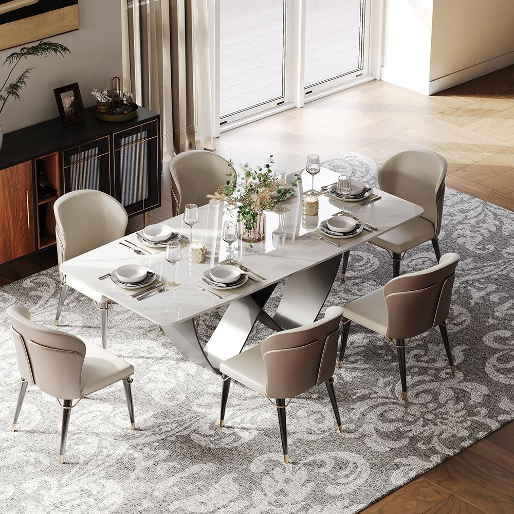 Room setting featuring Amara Glossy White Dining Table