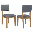 Grey upholstered dining arm chair front view