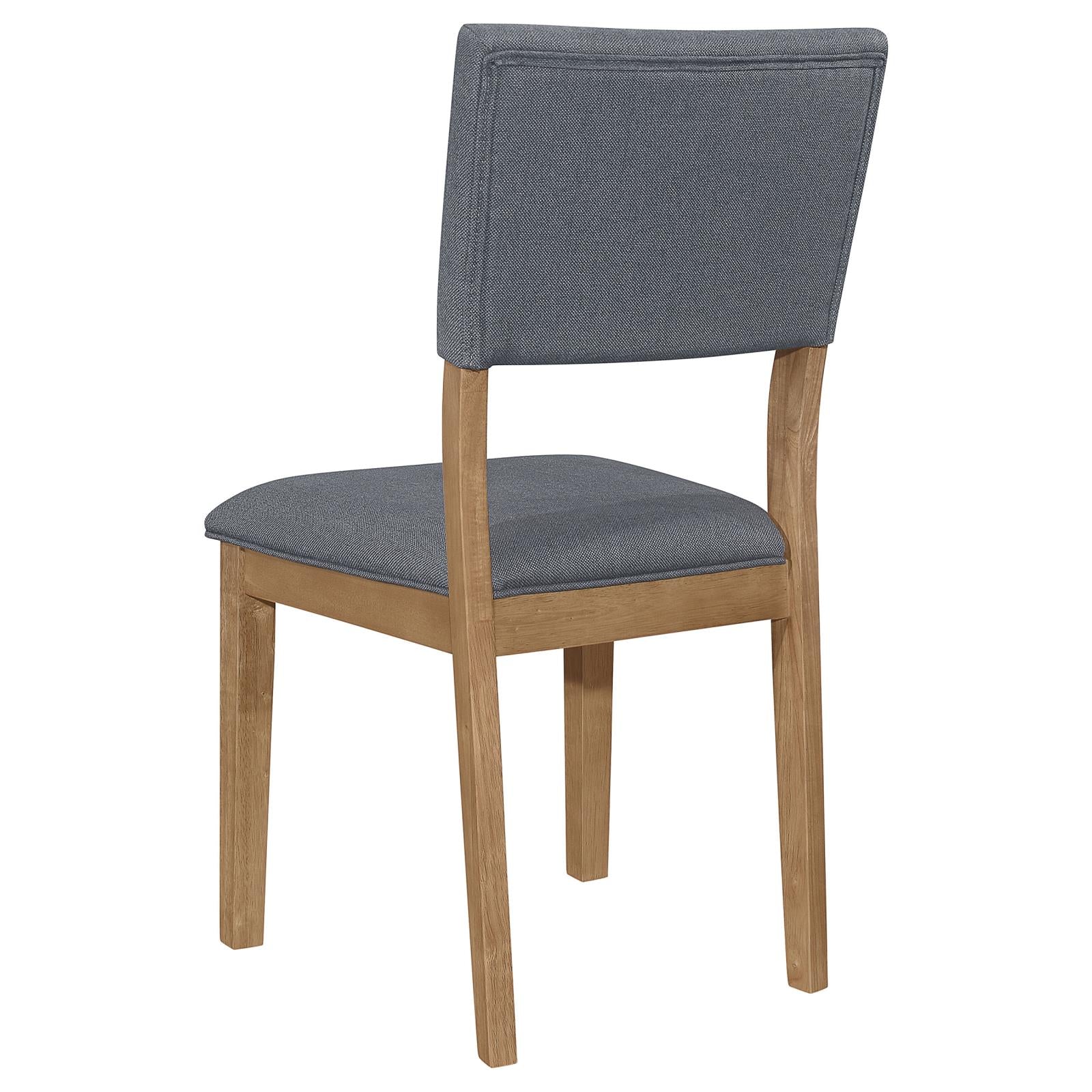 Grey upholstered dining arm chair with wooden frame