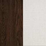 Baney cream fabric upholstered dining side chair with wingback and dark oak legs frontal view