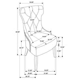 Baney cream fabric upholstered dining side chair with wingback and dark oak legs frontal view
