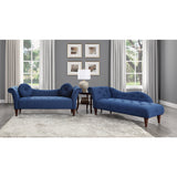 Detailed tufted armrest of Adira Blue Upholstered Settee Sofa