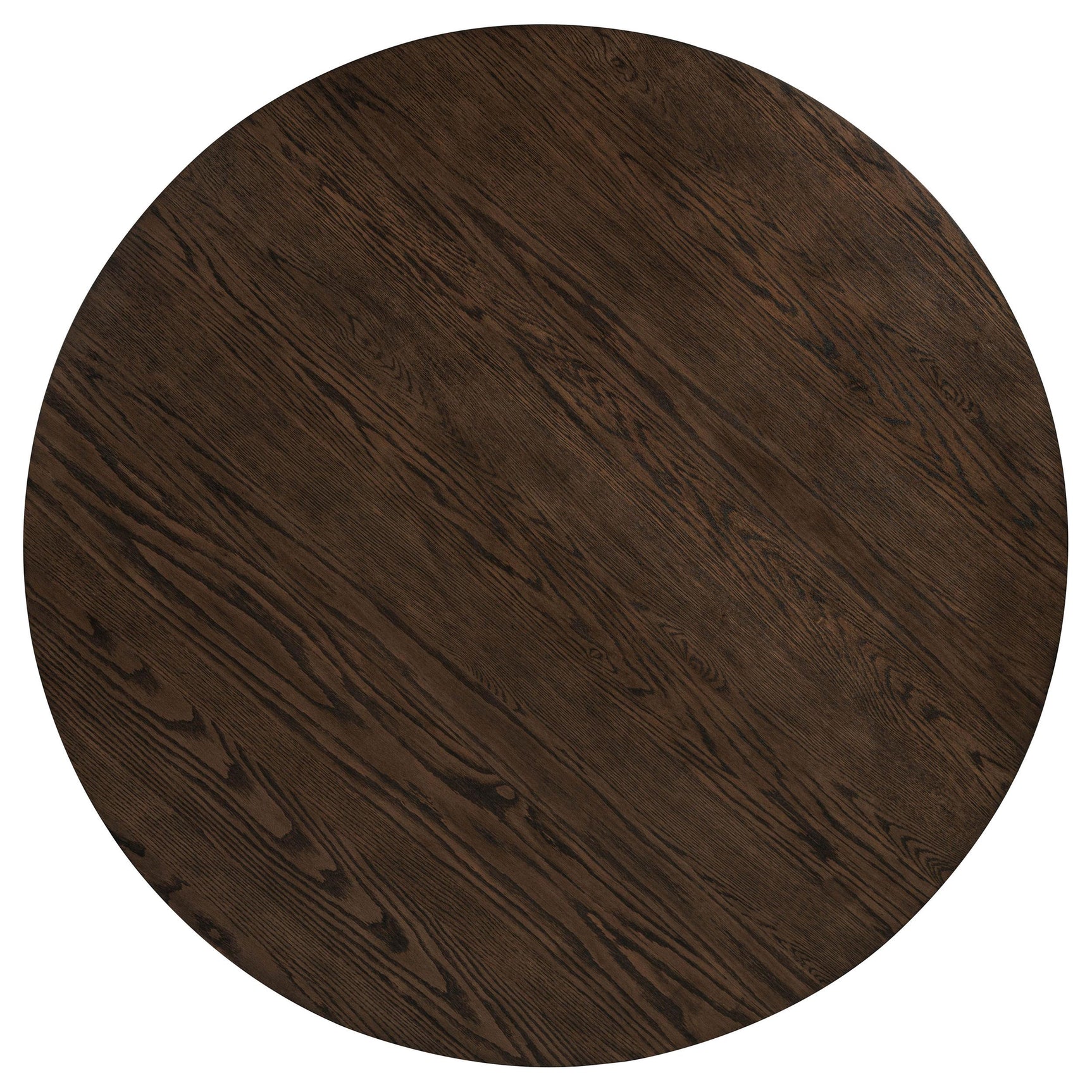 Ridgewell round pedestal dining table dark oak, angled side view